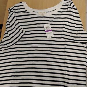 Maison Jules Striped Top with Floral Hem - XXL